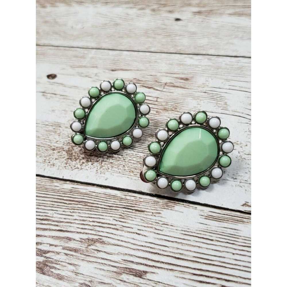 Other UK Vintage Clip On Earrings - Light Green &… - image 1