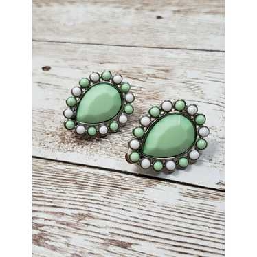 Other UK Vintage Clip On Earrings - Light Green &… - image 1