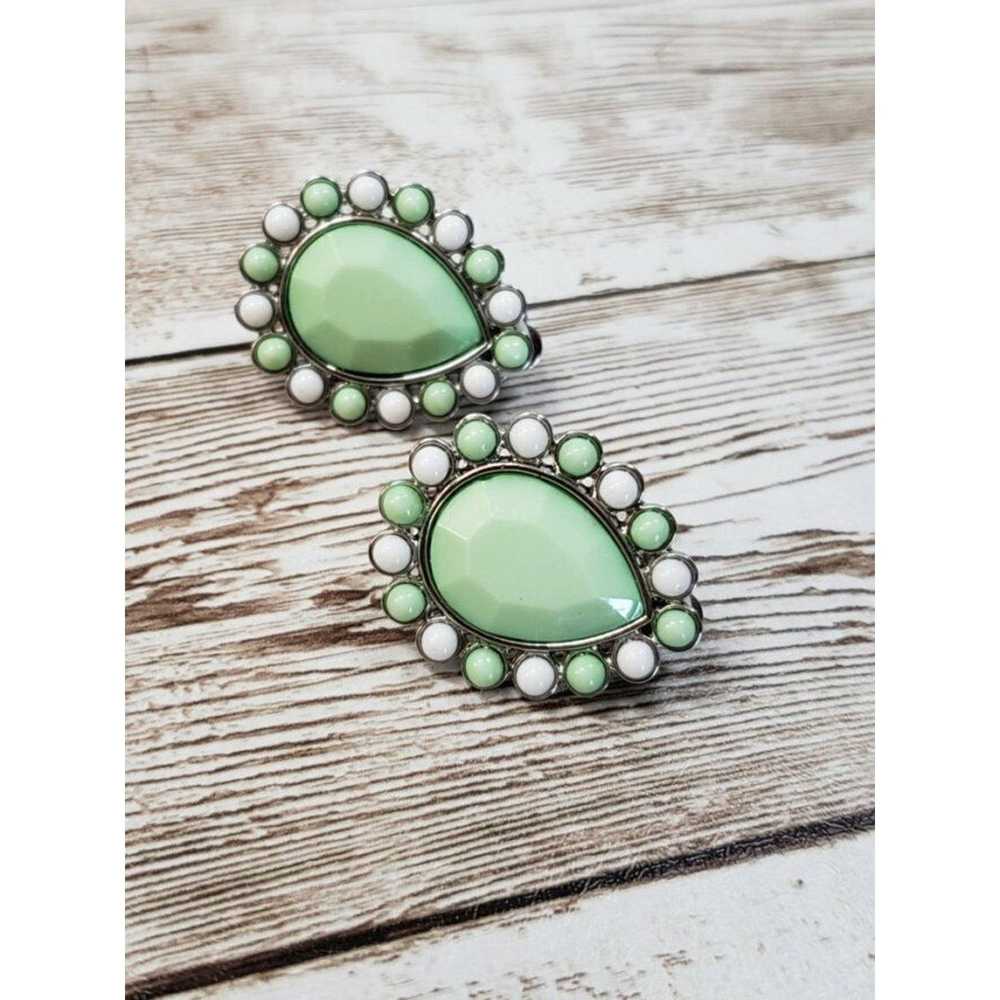 Other UK Vintage Clip On Earrings - Light Green &… - image 2