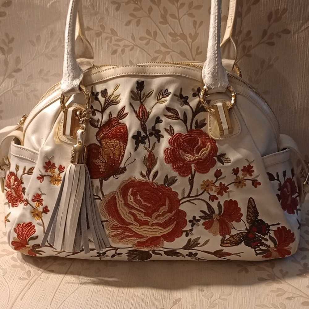 SHARIFF EMBROIDERED FLORAL LEATHER SATCHEL - image 1