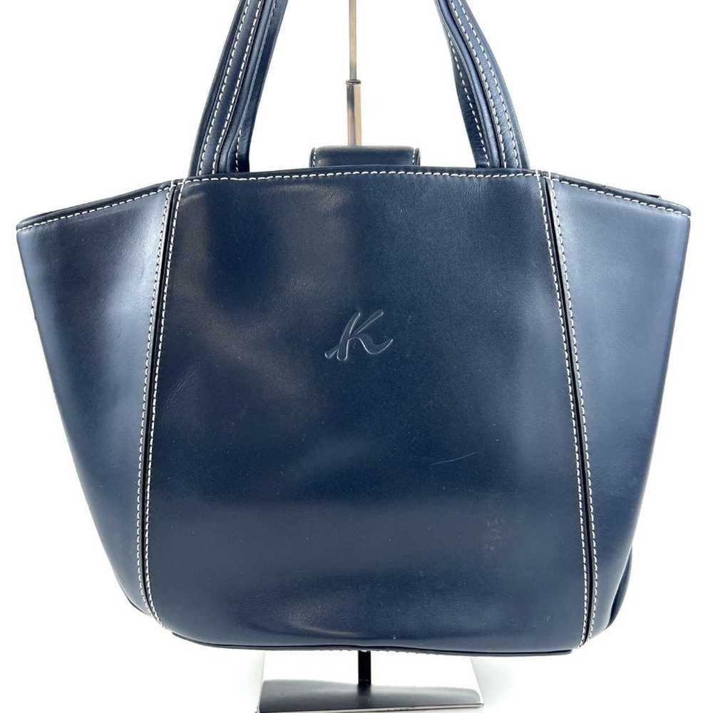 Kitamura navy K logo leather tote bag YI29-03 - image 2