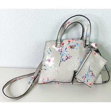 GUESS Taupe Logo Pink Floral Print Crossbody Handb