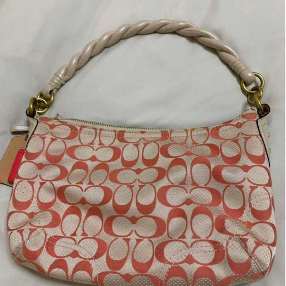 Coach shoulder bag in pink with polka dot pattern. - image 2