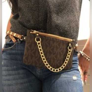 MICHAEL KORS MEDIUM WAISTPACK FANNY BELT BAG Brown gold leather Clasp 24” fashion - 36