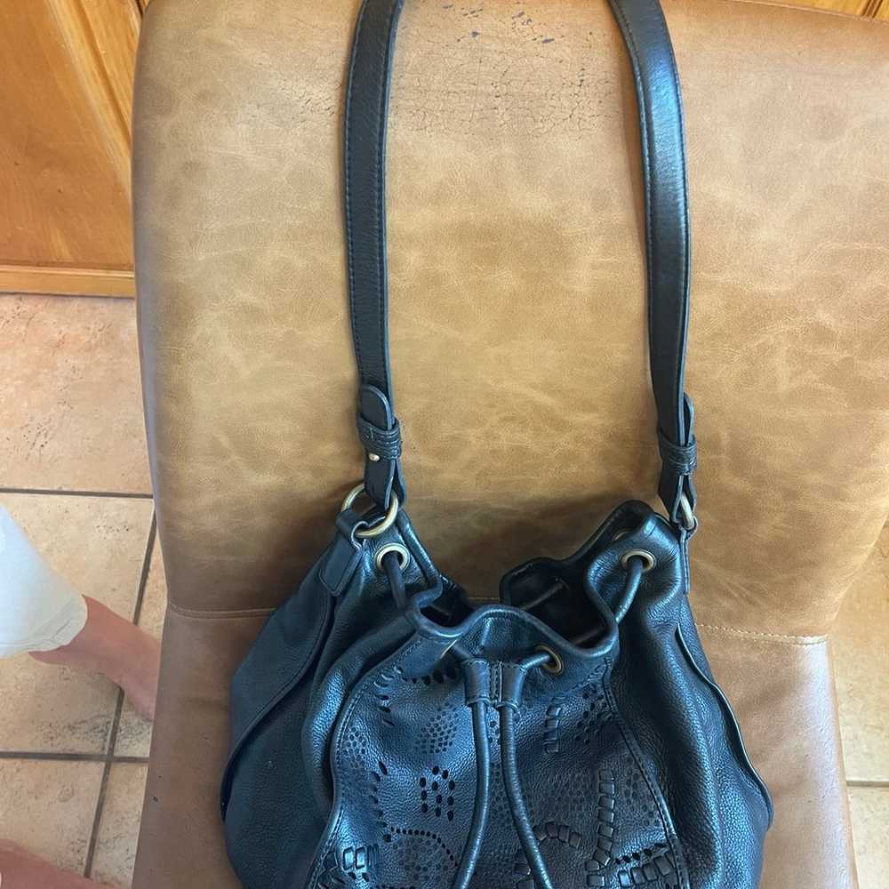 Frye Bag Black Leather Bucket style Preowned - image 2