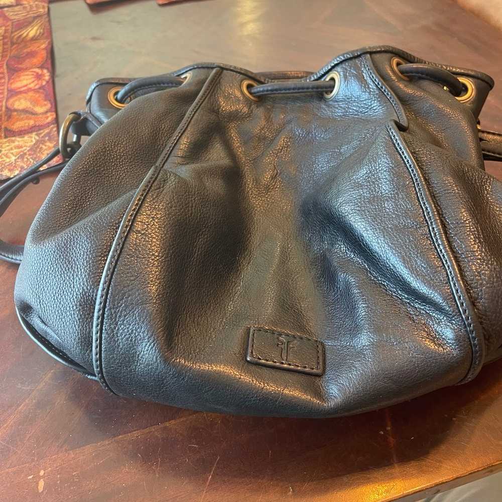 Frye Bag Black Leather Bucket style Preowned - image 8