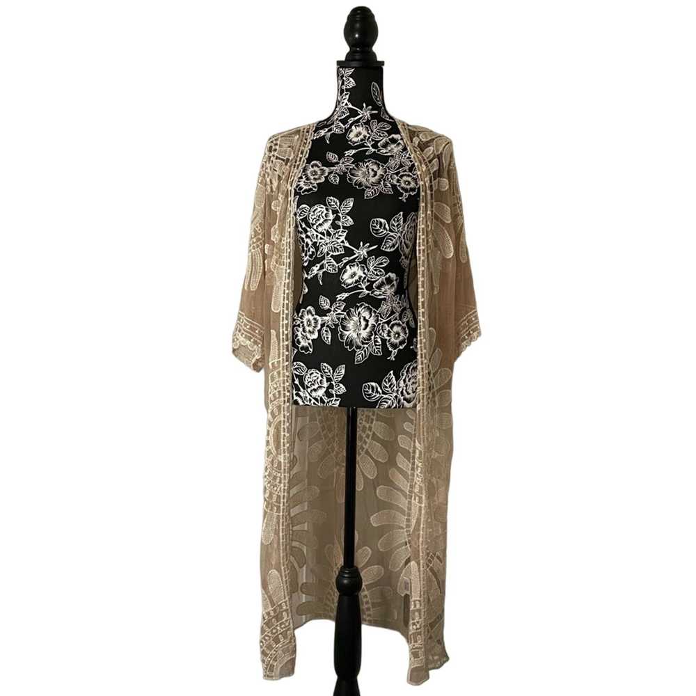 Other Rebellion Again Cream Lace Longline Duster … - image 1