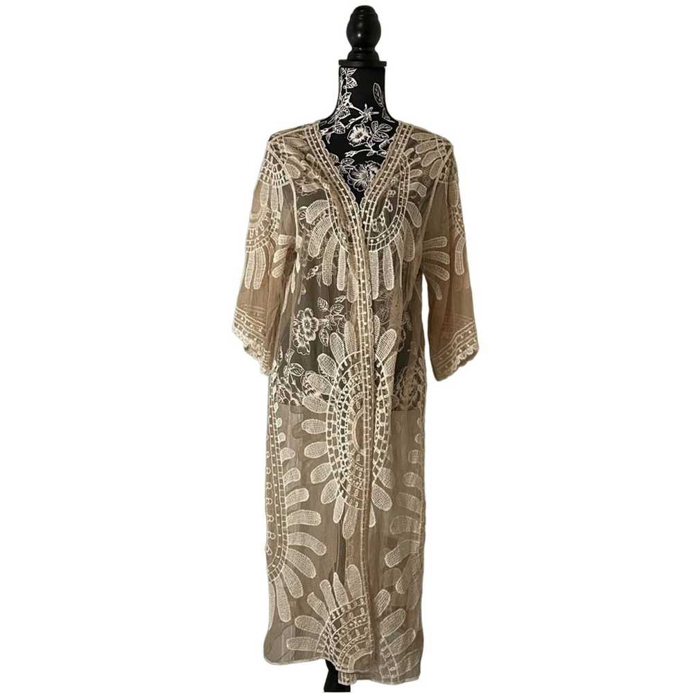 Other Rebellion Again Cream Lace Longline Duster … - image 2