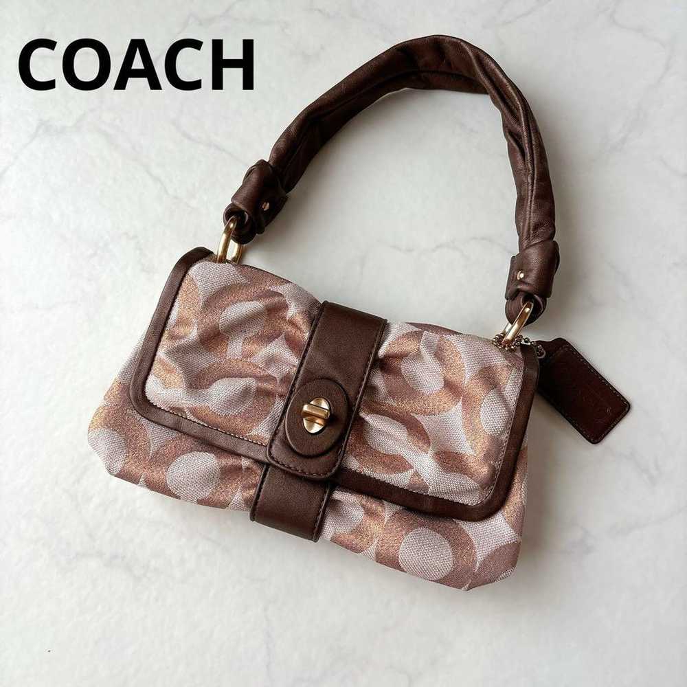 Coach Signature Print Lamé One-Handle Gathered Sh… - image 1