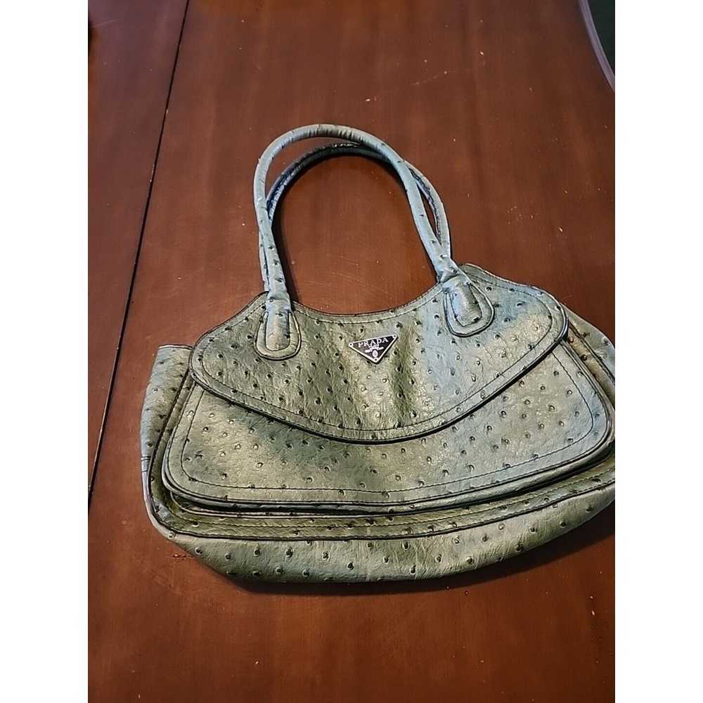 PRADA Ostrich Green Bag Vintage Handbag Purse Zip… - image 5