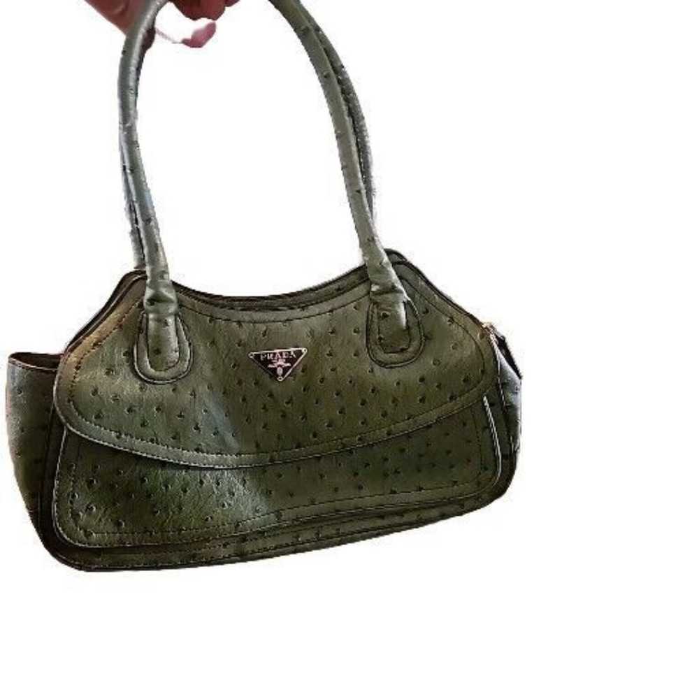 PRADA Ostrich Green Bag Vintage Handbag Purse Zip… - image 8