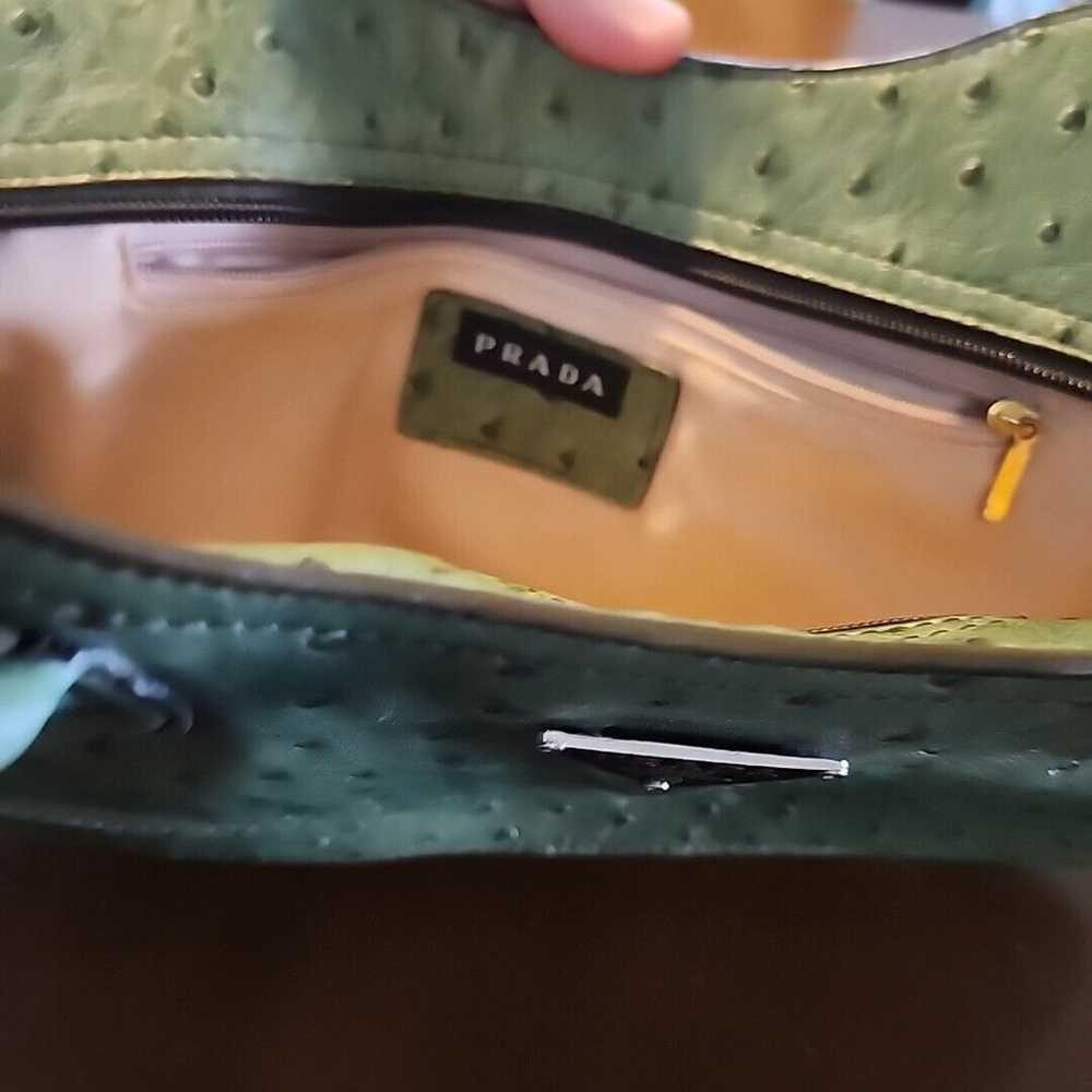 PRADA Ostrich Green Bag Vintage Handbag Purse Zip… - image 9