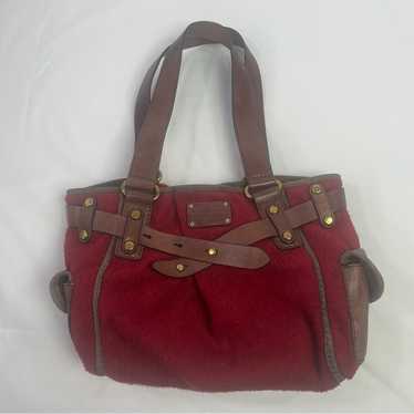 FOSSIL Adrina Red Wool Brown Leather Trim  Handbag