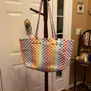 Authentic deals Tan straw weave w/ Red sequin trim small Kate Spade tote