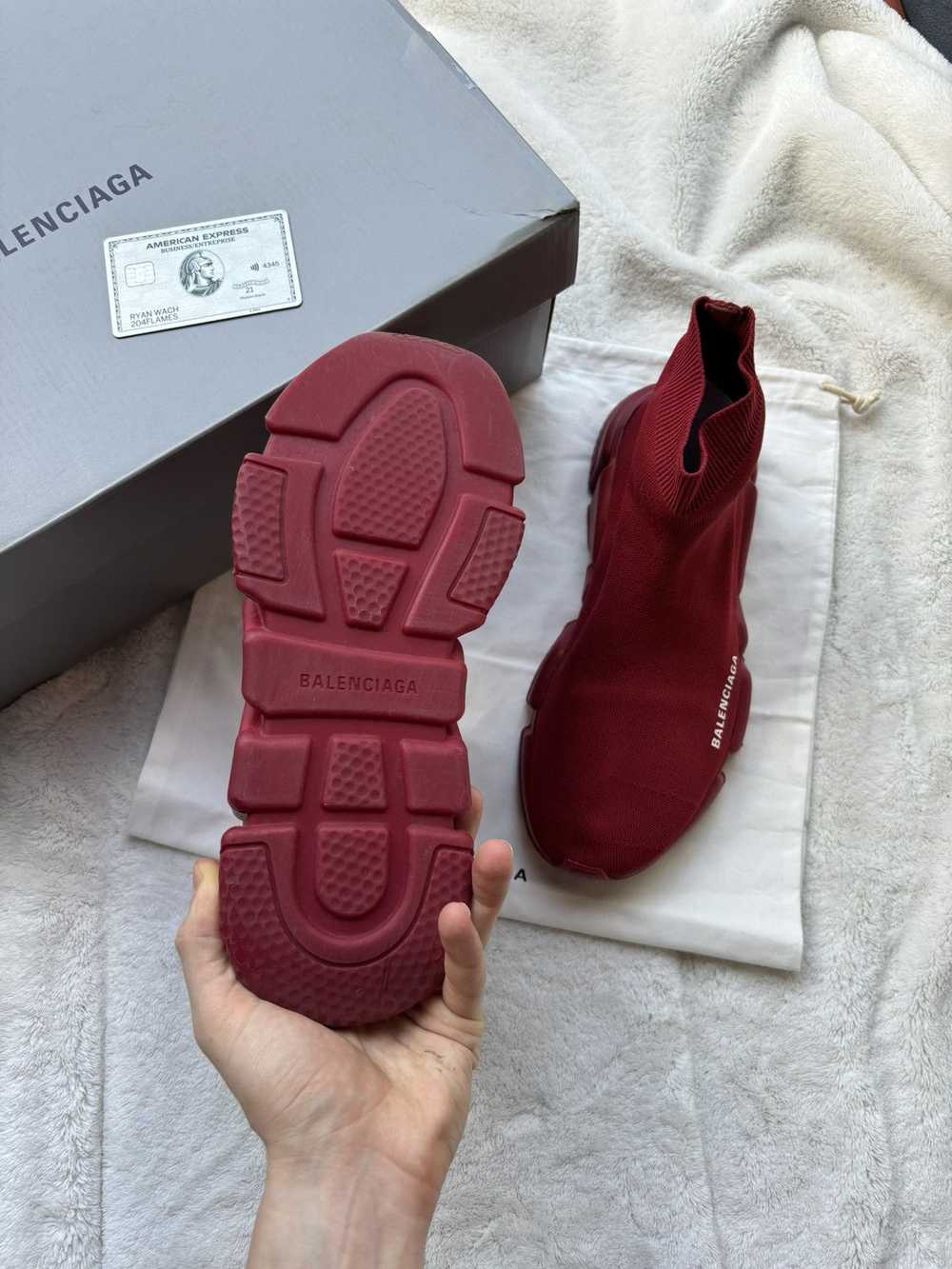 Balenciaga Balenciaga Burgundy Speed Runners Snea… - image 4