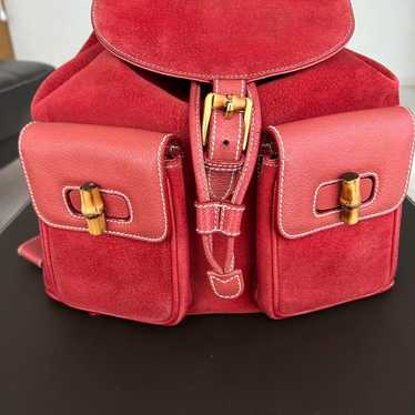 【GUCCI】Bamboo Backpack Suede Red