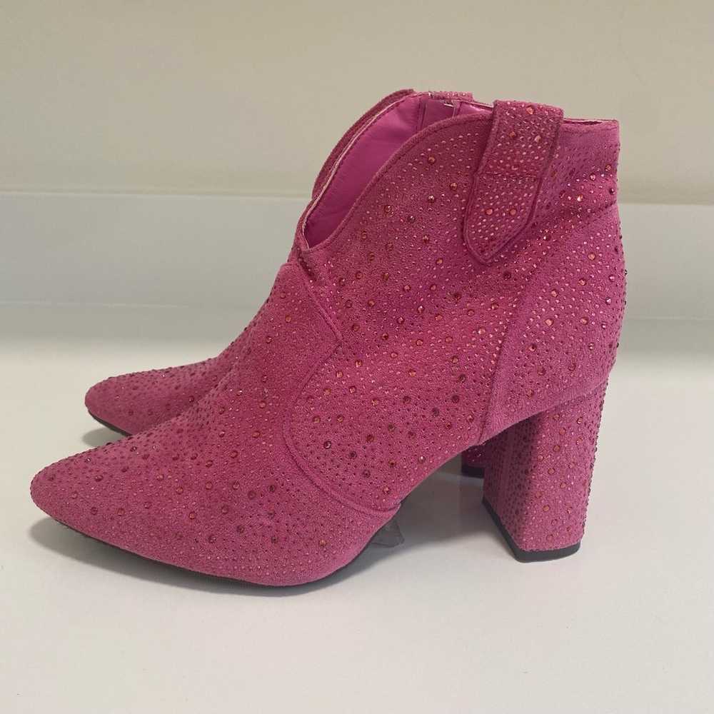 Pierre Dumas Pink Bedazzled Heeled Boots Booties … - image 1