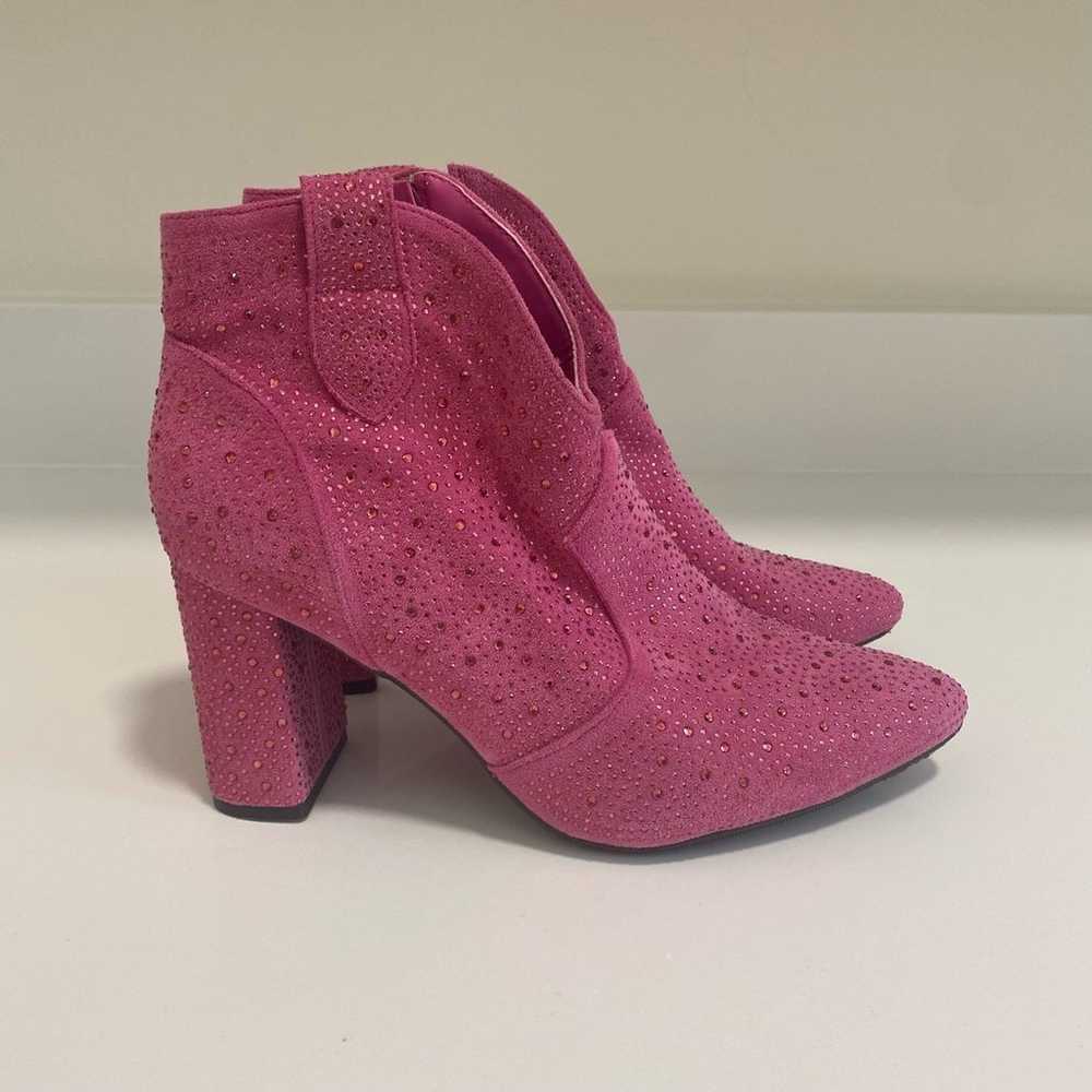 Pierre Dumas Pink Bedazzled Heeled Boots Booties … - image 3