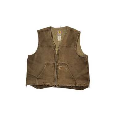 Distressed Carhartt Fleece Lined Vest Brown - image 1