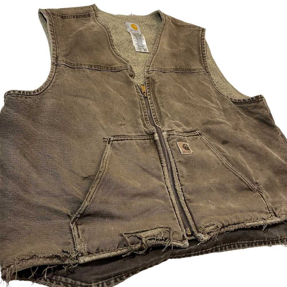 Distressed Carhartt Fleece Lined Vest Brown - image 2