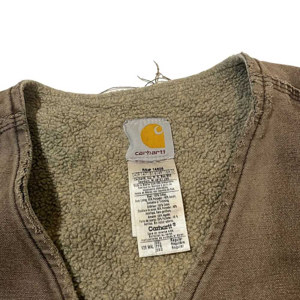 Distressed Carhartt Fleece Lined Vest Brown - image 3