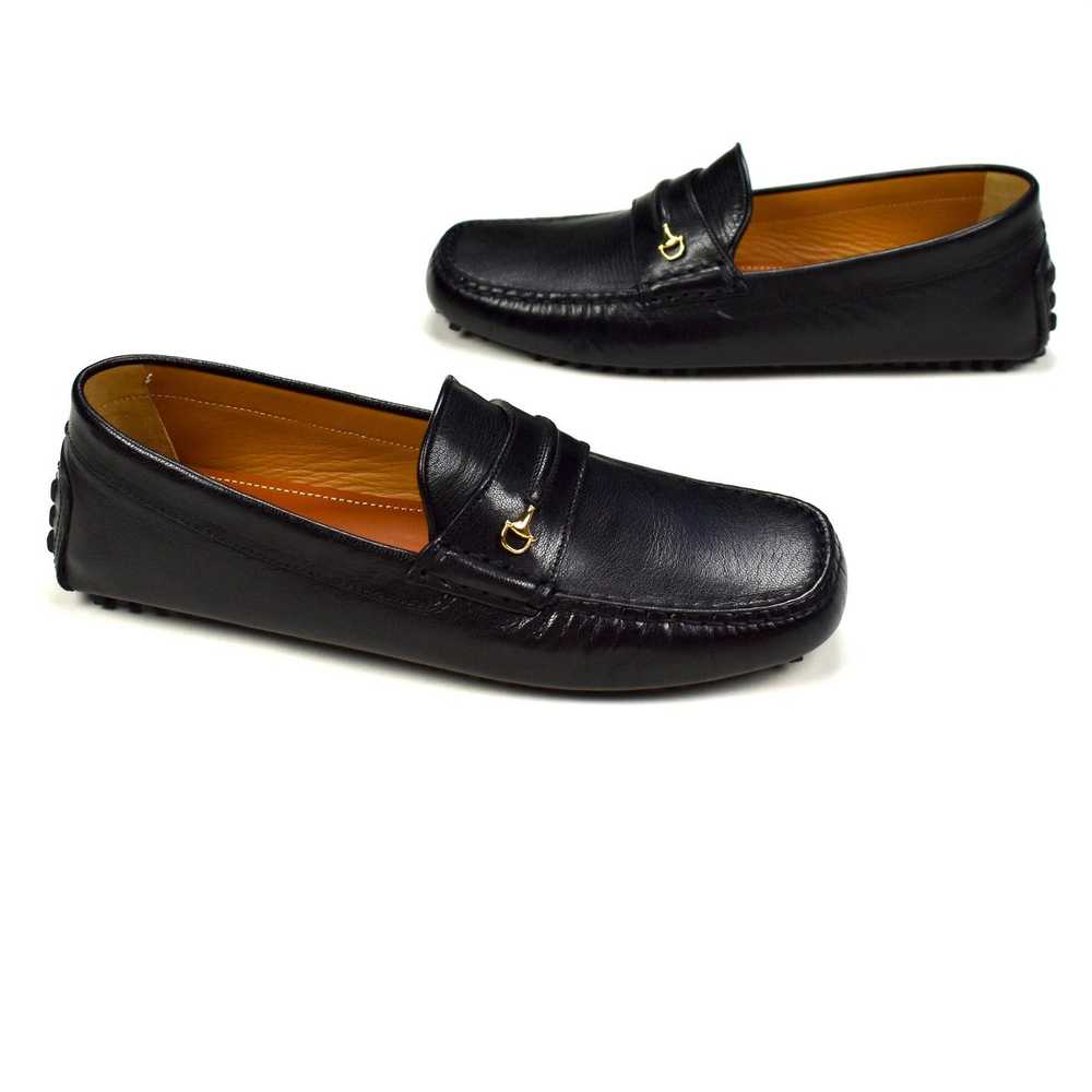 Gucci Black Leather Horsebit Driving Loafers - image 3