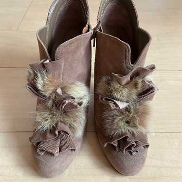 Brown suede fur embellished booties - image 1