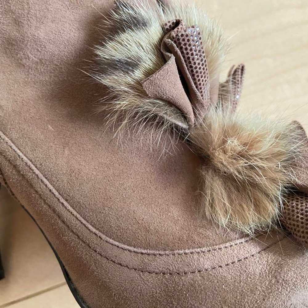 Brown suede fur embellished booties - image 6