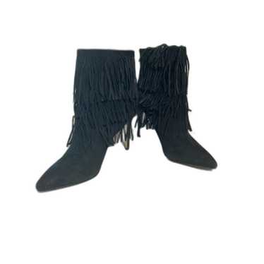 Steve Madden Flapper Fringe Black Suede Booties Si