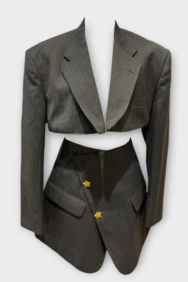 Gray Striped Moda Reworked Vintage Blazer Set - image 1