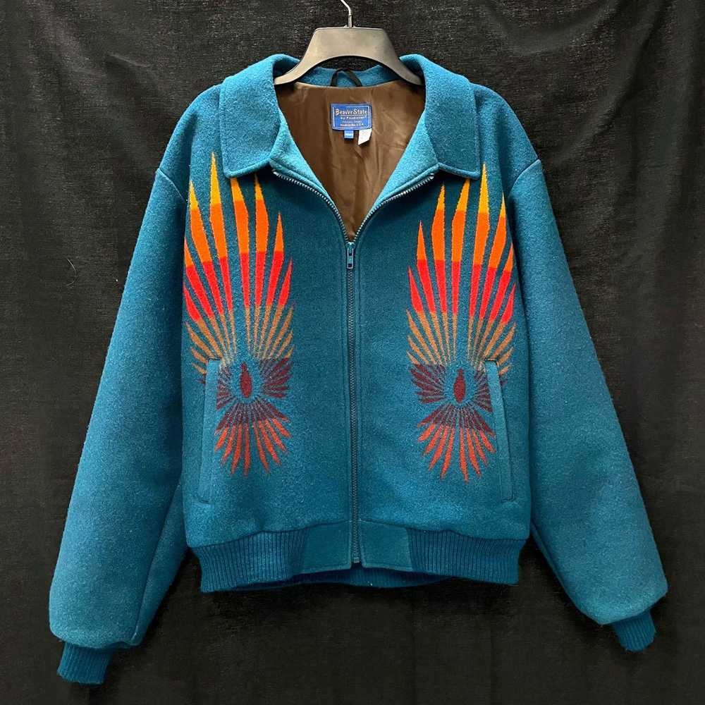 Mens 90s Vintage PENDLETON Beaver State Wool Teal… - image 1