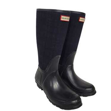 Hunter Blue Black Plaid Tall Rain Snow Boots 7 - image 1