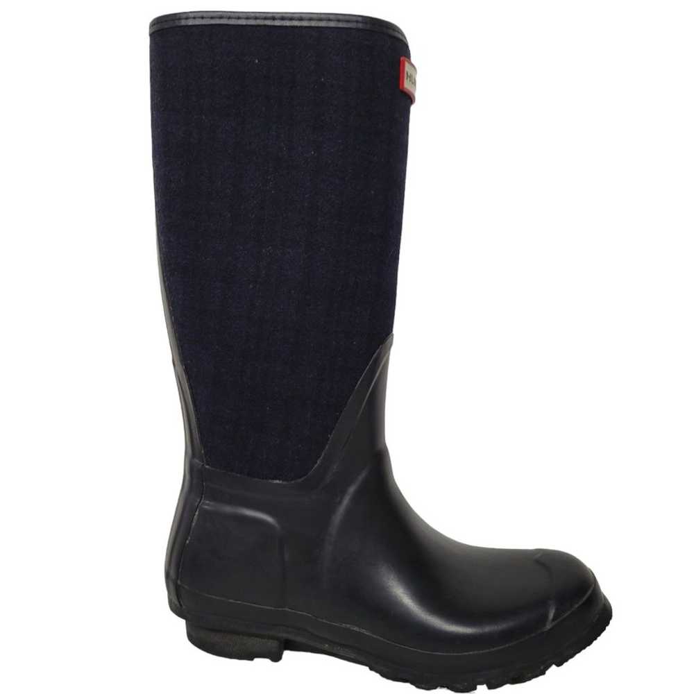 Hunter Blue Black Plaid Tall Rain Snow Boots 7 - image 2