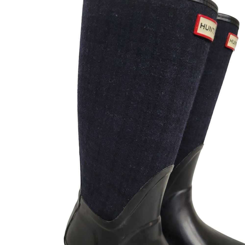 Hunter Blue Black Plaid Tall Rain Snow Boots 7 - image 4