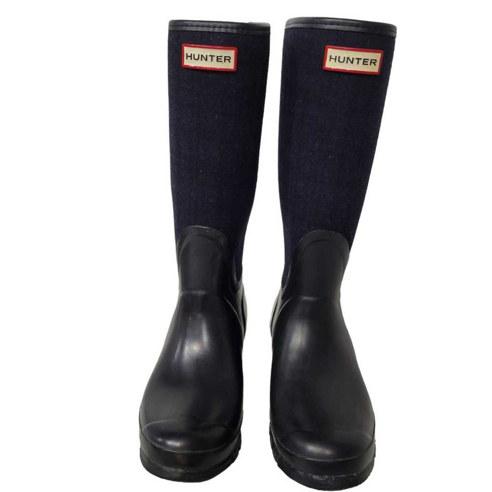 Hunter Blue Black Plaid Tall Rain Snow Boots 7 - image 6