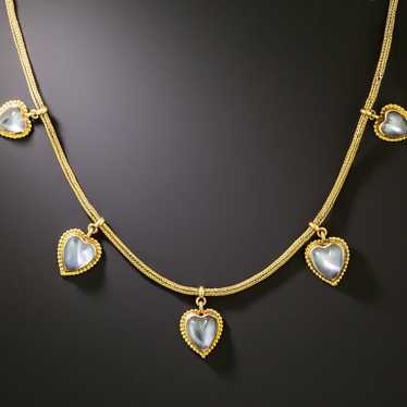 Victorian Heart-Shaped Moonstone Dangle Necklace - image 1