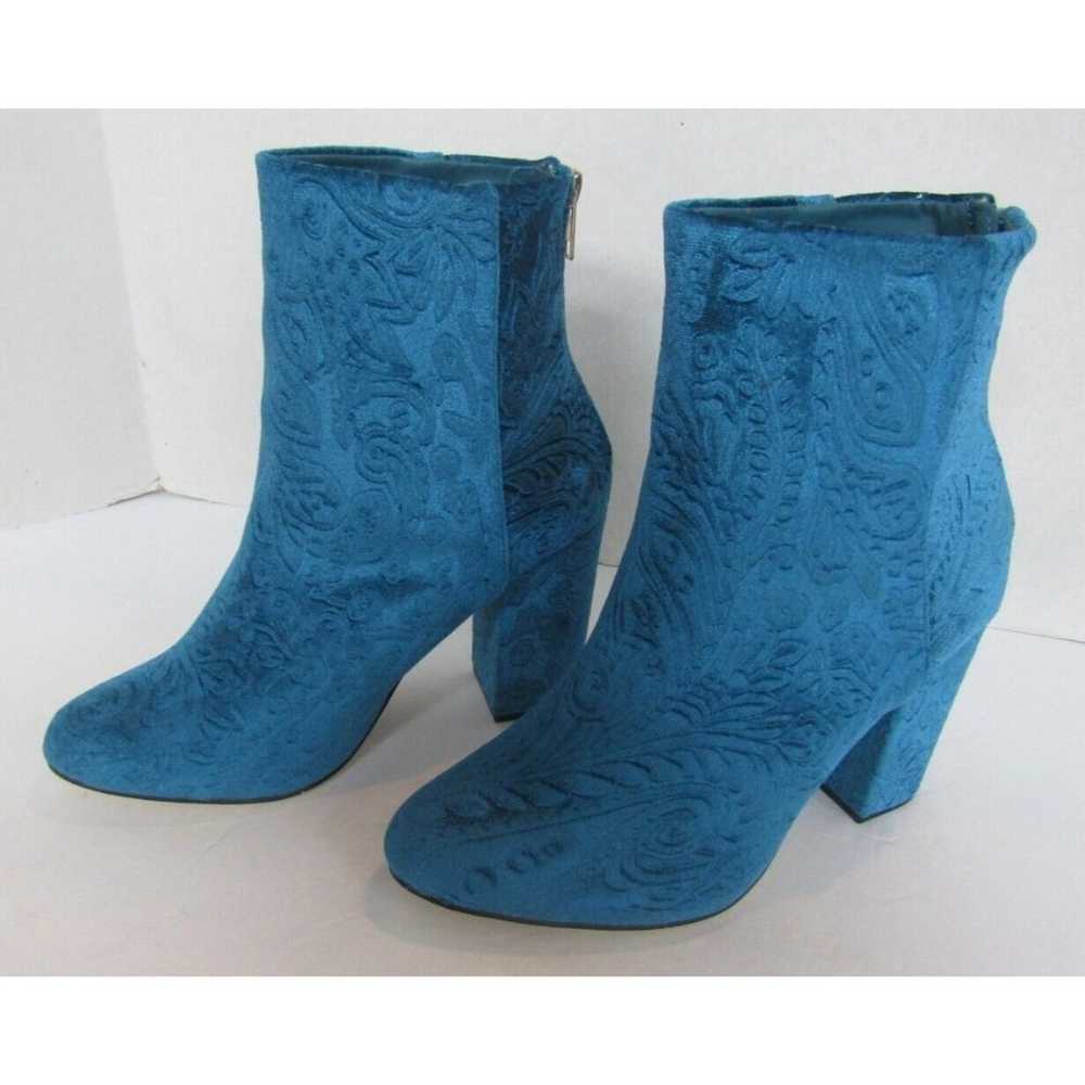 Shoe Dazzle Gigi Blue Velvet Paisley Ankle Boots … - image 1