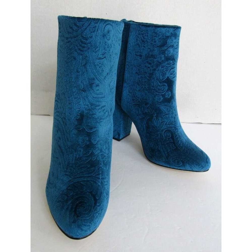 Shoe Dazzle Gigi Blue Velvet Paisley Ankle Boots … - image 2