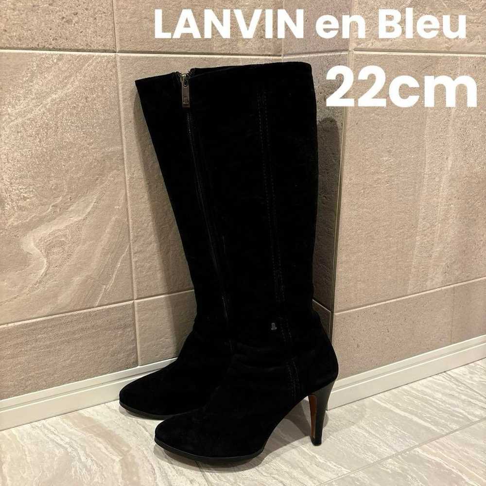 LANVIN Lambs on Blue Black Leather Long Boots 22cm - image 1