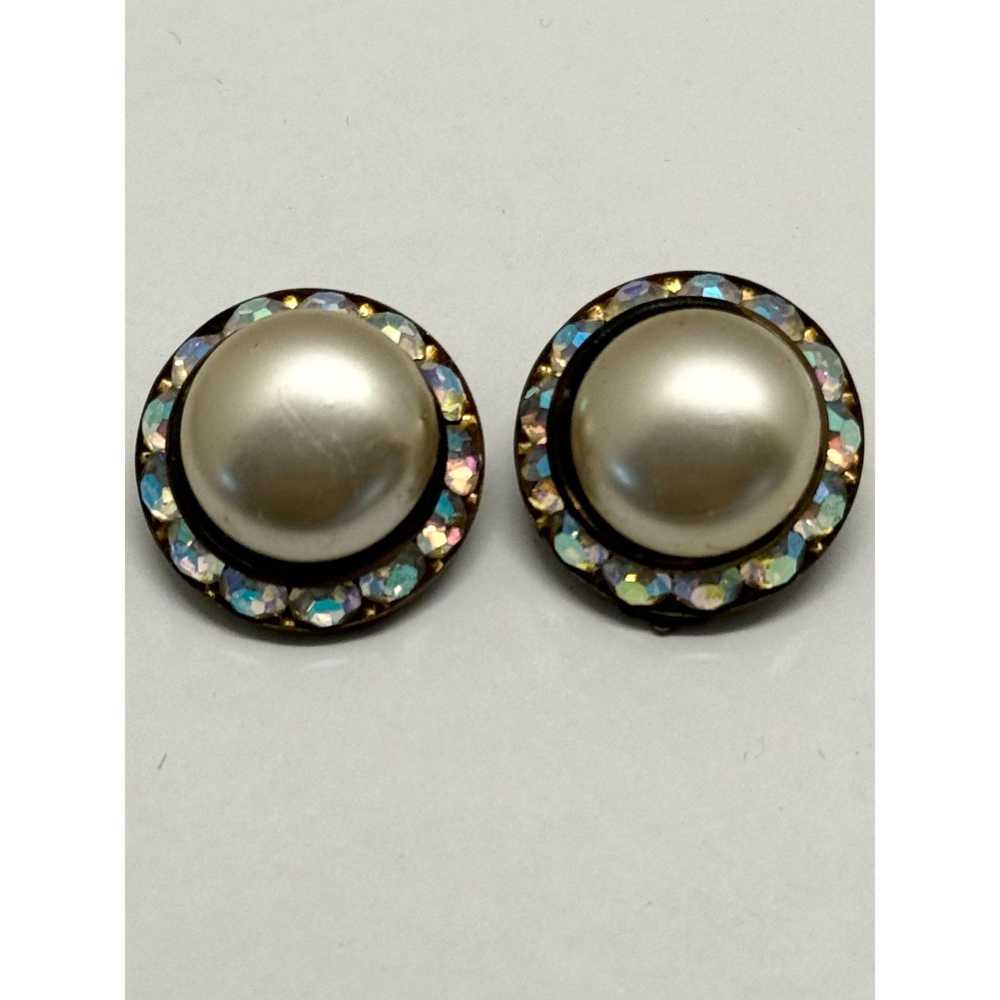 Vintage Vintage AB rhinestone pearl earrings - image 1