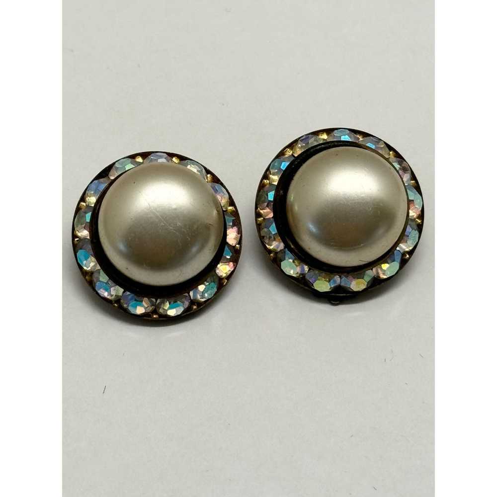 Vintage Vintage AB rhinestone pearl earrings - image 2