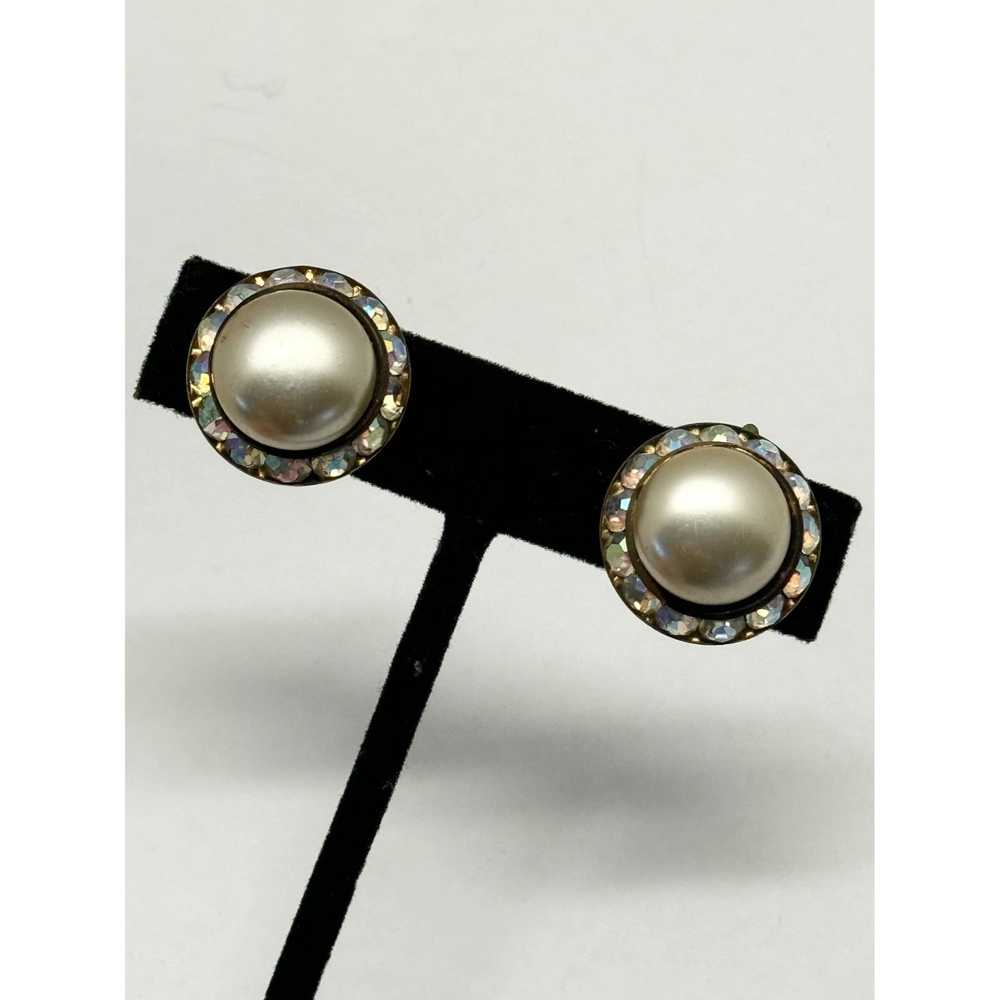 Vintage Vintage AB rhinestone pearl earrings - image 3