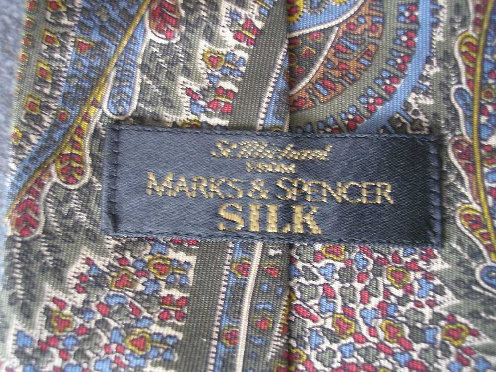 Vintage MARKS & SPENCER Olive Green Paisley Silk … - image 4