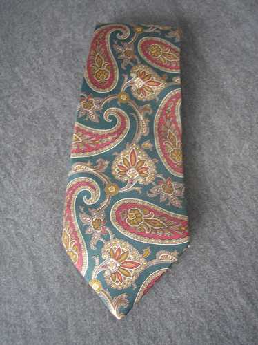 ST. MICHAEL Vintage Dark Green Paisley Silk Tie