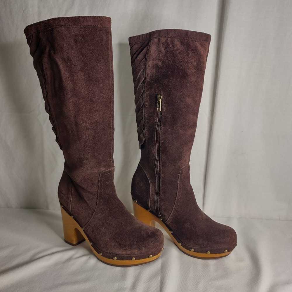 Ugg Rumer chocolate suede lattice weave tall boot… - image 1