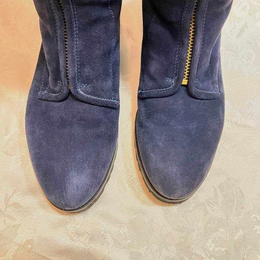 Ginza Kanematsu Suede Long Boots Navy Front Zippe… - image 7