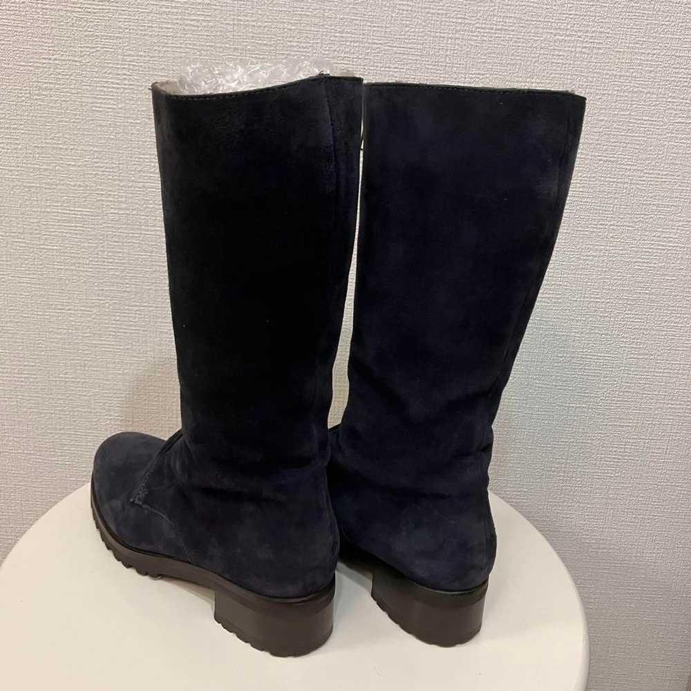 Ginza Kanematsu Suede Long Boots Navy Front Zippe… - image 9