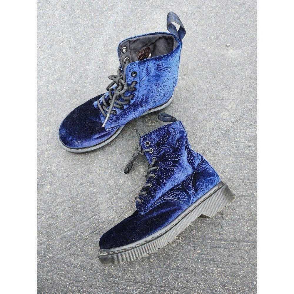 Dr Martens 1460 Brocade Lace Up Velvet Royal Blue… - image 1