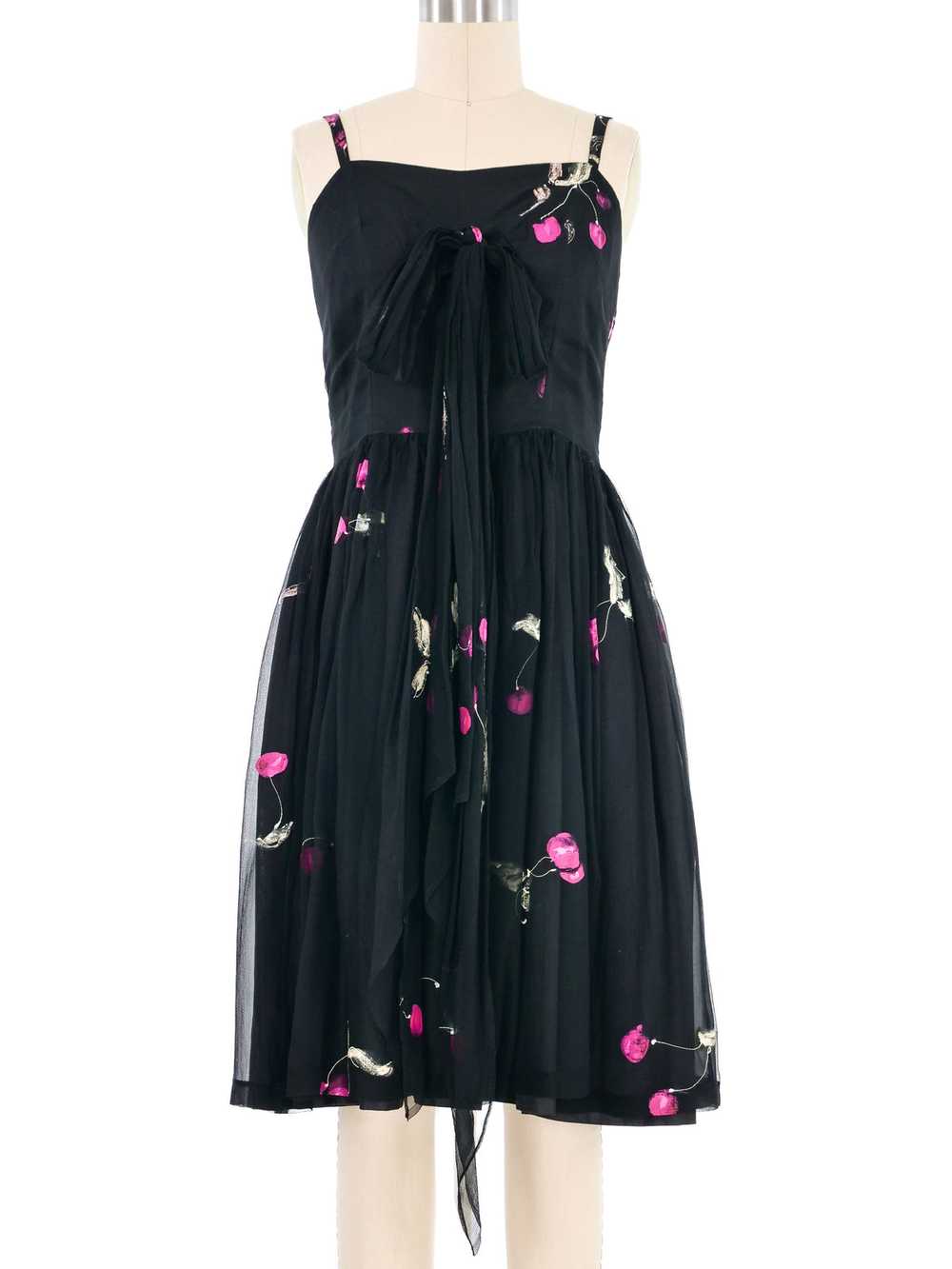 1950s Hand Painted Cherry Cocktail Dress - image 1