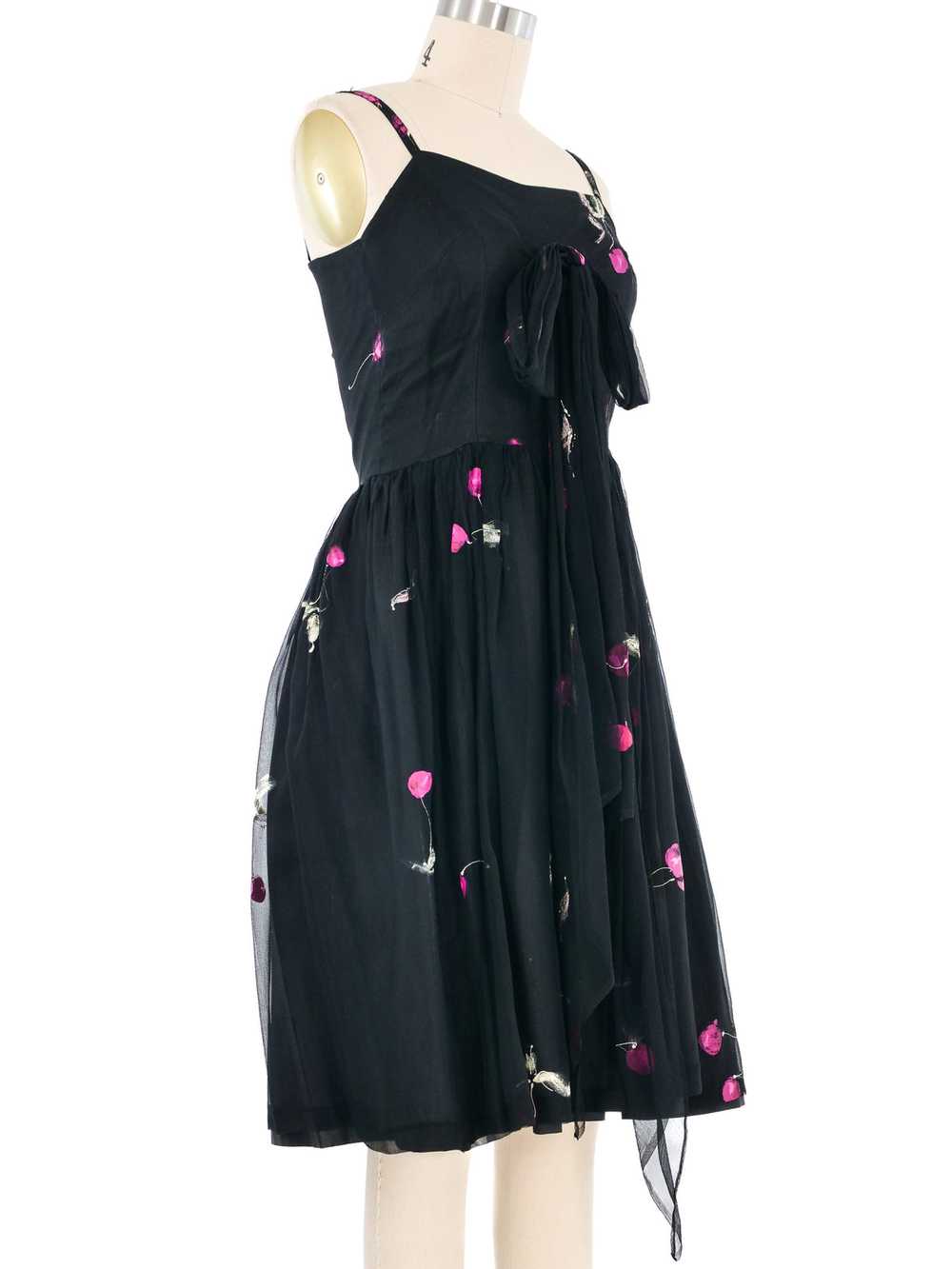 1950s Hand Painted Cherry Cocktail Dress - image 3